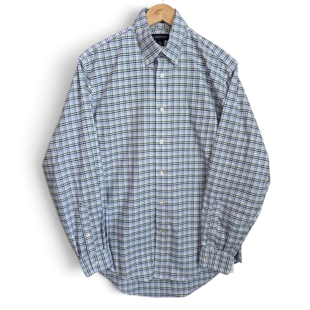Lands End Dress Shirt Mens Medium 15-15.5 Button Down No Iron Original Oxford